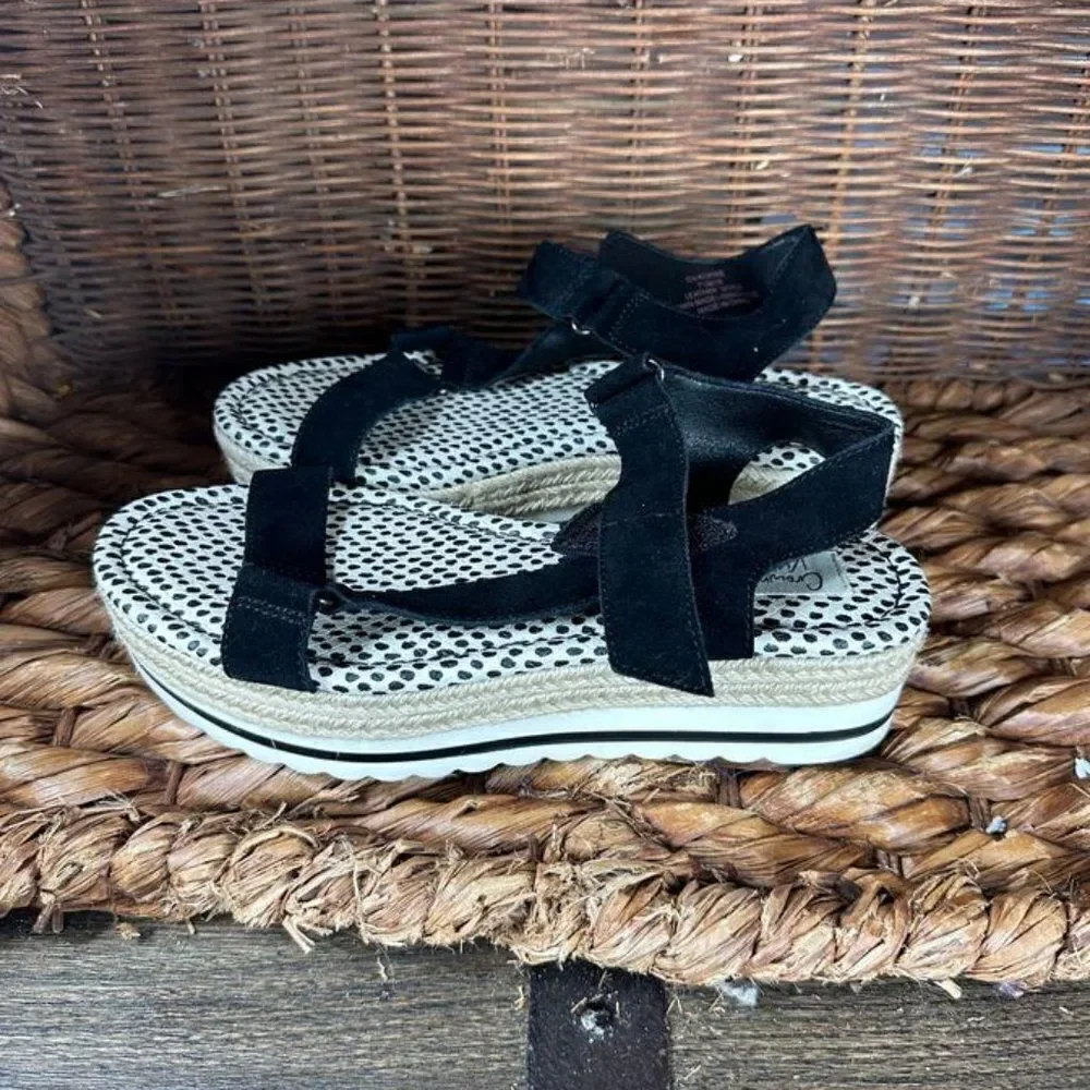 Crown Vintage Sz 7 1/2M Women's‎ Black Korine Espadrille Platform Sandal